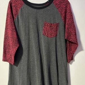 Gray & Maroon Baseball Tee with Patterned Sleeves